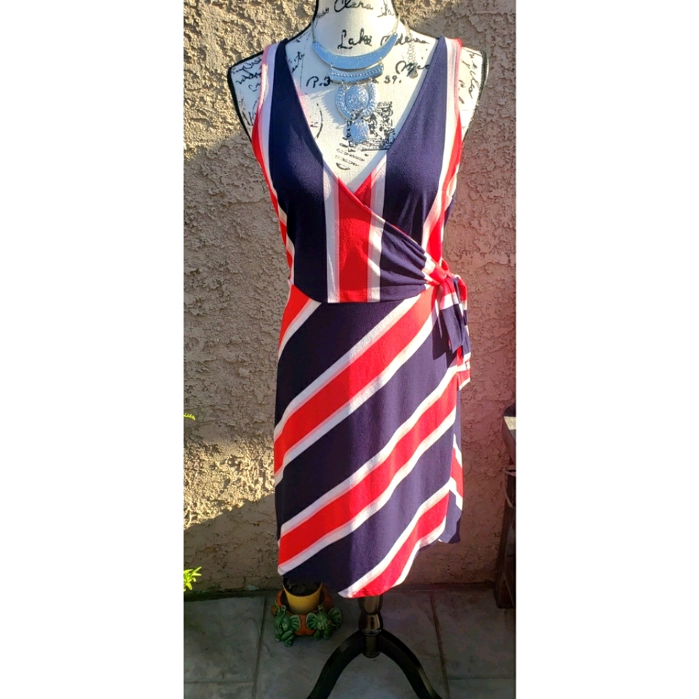 Express Striped faux wrap dress